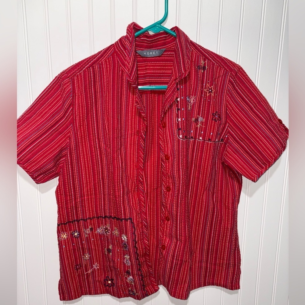 Koret Boho Embroidered Button Down Top| Size Medium